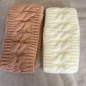 Cable Knit Headbands in Cream and Tan
